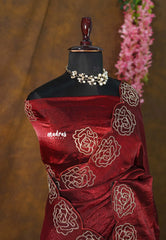 Imperial Maroon - Crush Satin Silk with Gota Patti Work border - Best for Reception, Engagement Functions