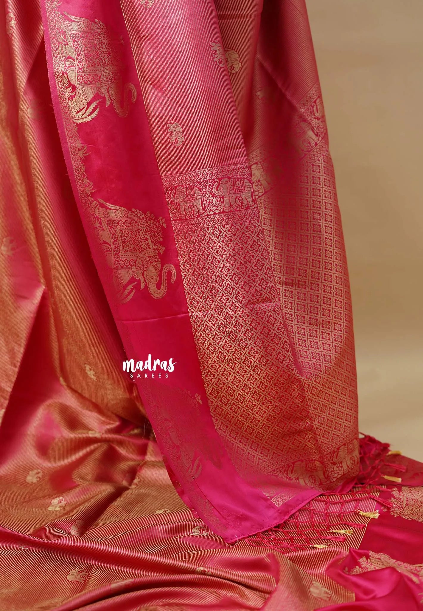 Barbie's Pink - Sri valli pure satin silk with vairaoosi full weaving and elephant border