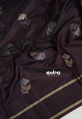 Coffee Brown - Sri Valli - Satin Silk with Flower Buttas and Rettapet Border - Best for Diwali Festive | Temple Visit