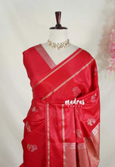 Chilli Red - Sri Valli - Satin Silk with Flower Buttas and Rettapet Border - Best for Diwali Festive | Temple Visit