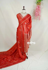Rust Orange - Sri Valli - Satin Silk with Flower Buttas and Rettapet Border - Best for Diwali Festive | Temple Visit