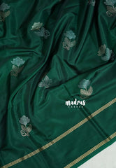 Emerald Green - Sri Valli - Satin Silk with Flower Buttas and Rettapet Border - Best for Diwali Festive | Temple Visit
