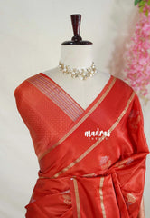 Rust Orange - Sri Valli - Satin Silk with Flower Buttas and Rettapet Border - Best for Diwali Festive | Temple Visit