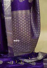 Jamun Purple - Sri valli pure satin silk with peacock buttas and gold zari border