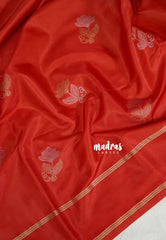 Rust Orange - Sri Valli - Satin Silk with Flower Buttas and Rettapet Border - Best for Diwali Festive | Temple Visit
