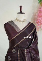 Coffee Brown - Sri Valli - Satin Silk with Flower Buttas and Rettapet Border - Best for Diwali Festive | Temple Visit