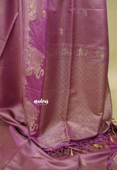 Onion Pink  - Sri valli pure satin silk with vairaoosi full weaving and elephant border