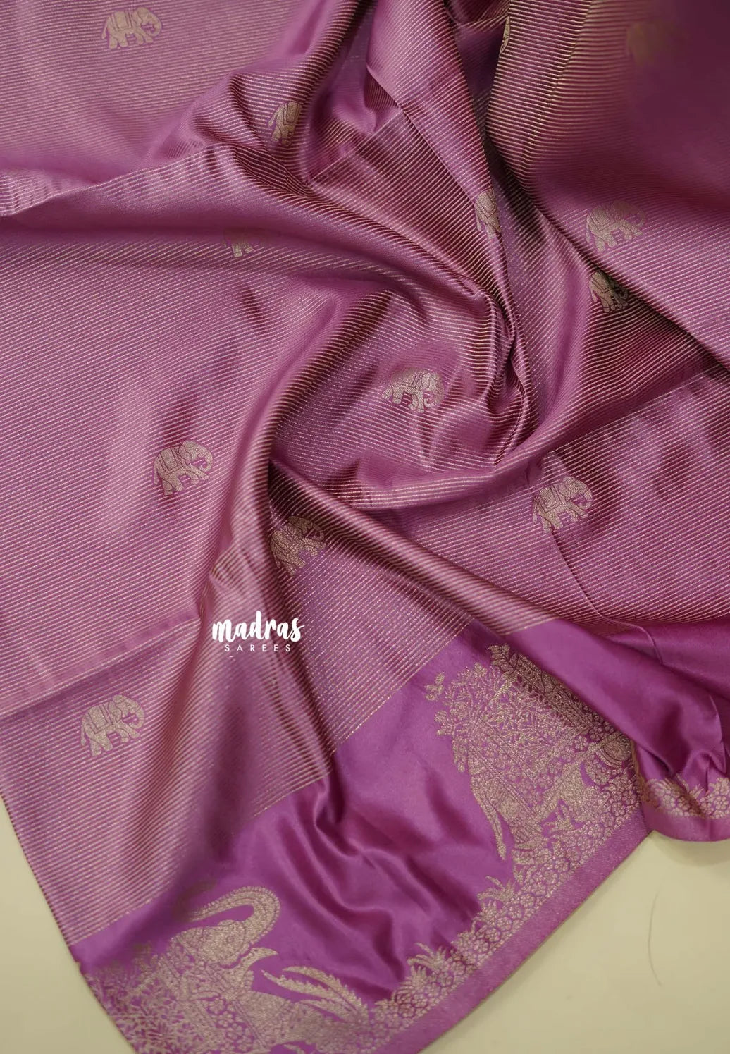 Onion Pink  - Sri valli pure satin silk with vairaoosi full weaving and elephant border
