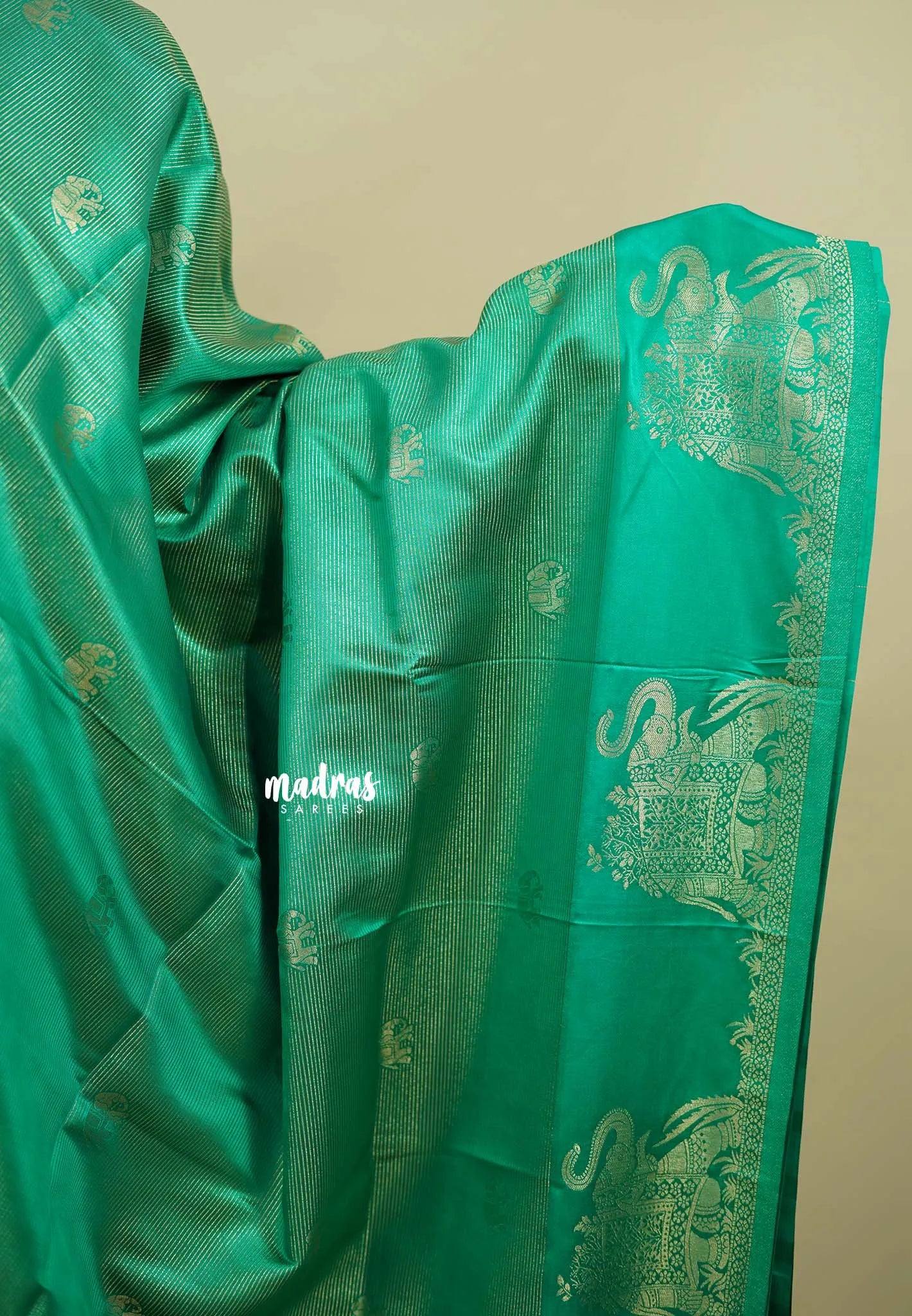 Maharani Emerald  - Sri valli pure satin silk with vairaoosi full weaving and elephant border