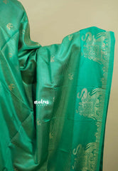 Maharani Emerald  - Sri valli pure satin silk with vairaoosi full weaving and elephant border