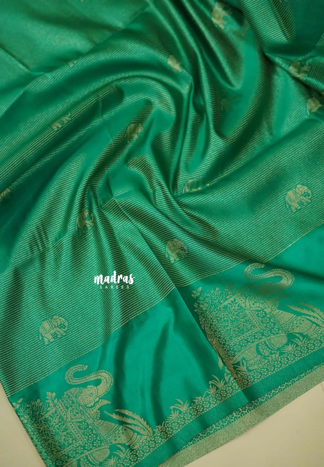 Maharani Emerald  - Sri valli pure satin silk with vairaoosi full weaving and elephant border
