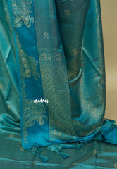 Teal Blue  - Sri valli pure satin silk with vairaoosi full weaving and elephant border