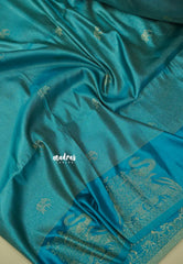 Teal Blue  - Sri valli pure satin silk with vairaoosi full weaving and elephant border