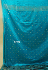 Teal Blue  - Sri valli pure satin silk with vairaoosi full weaving and elephant border