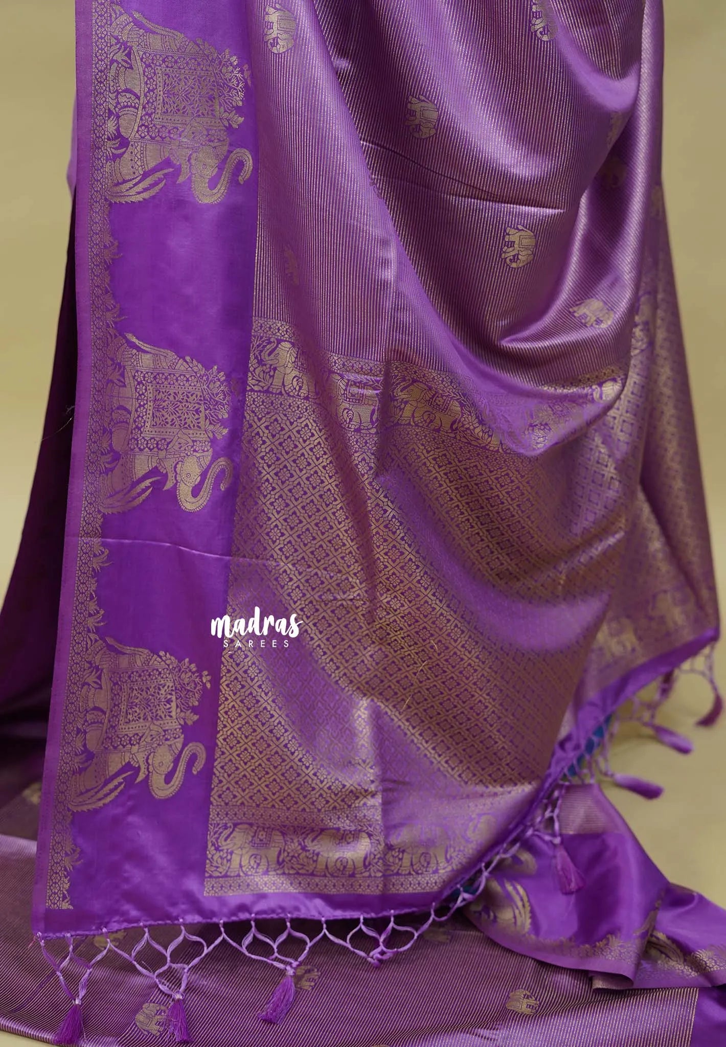 Lavender Purple - Sri valli pure satin silk with vairaoosi full weaving and elephant border