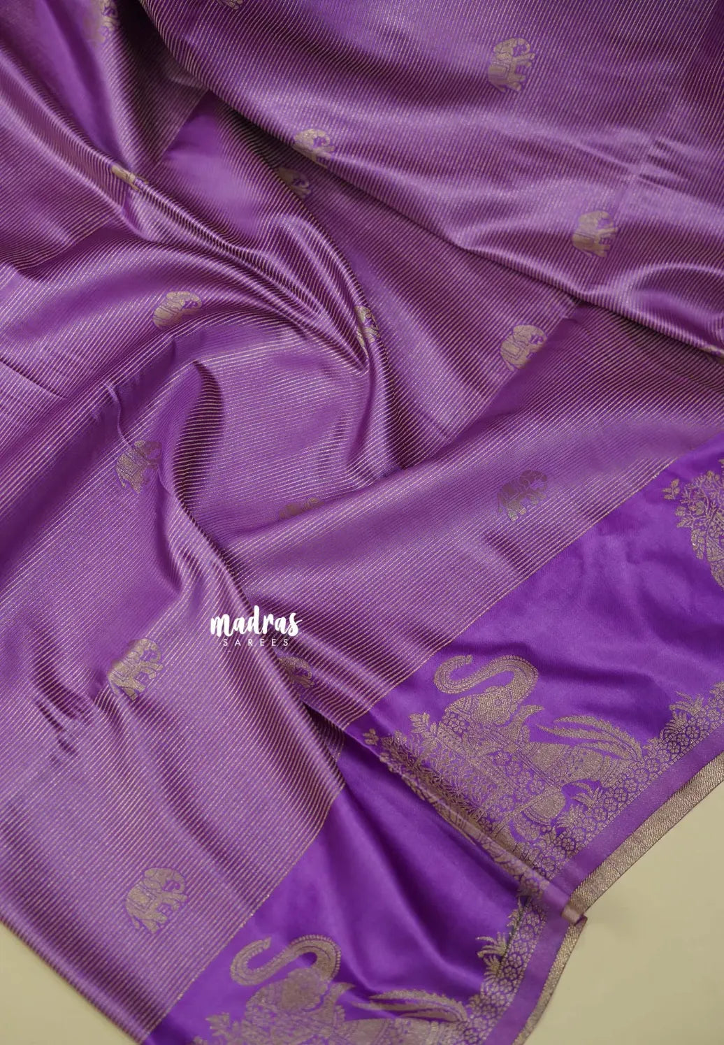 Lavender Purple - Sri valli pure satin silk with vairaoosi full weaving and elephant border