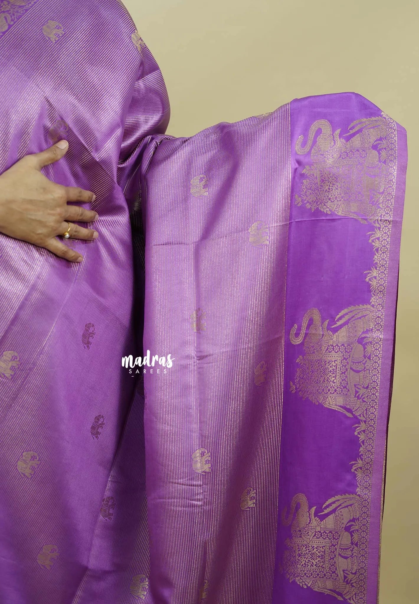 Lavender Purple - Sri valli pure satin silk with vairaoosi full weaving and elephant border