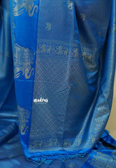 Blue Muse - Sri valli pure satin silk with vairaoosi full weaving and elephant border