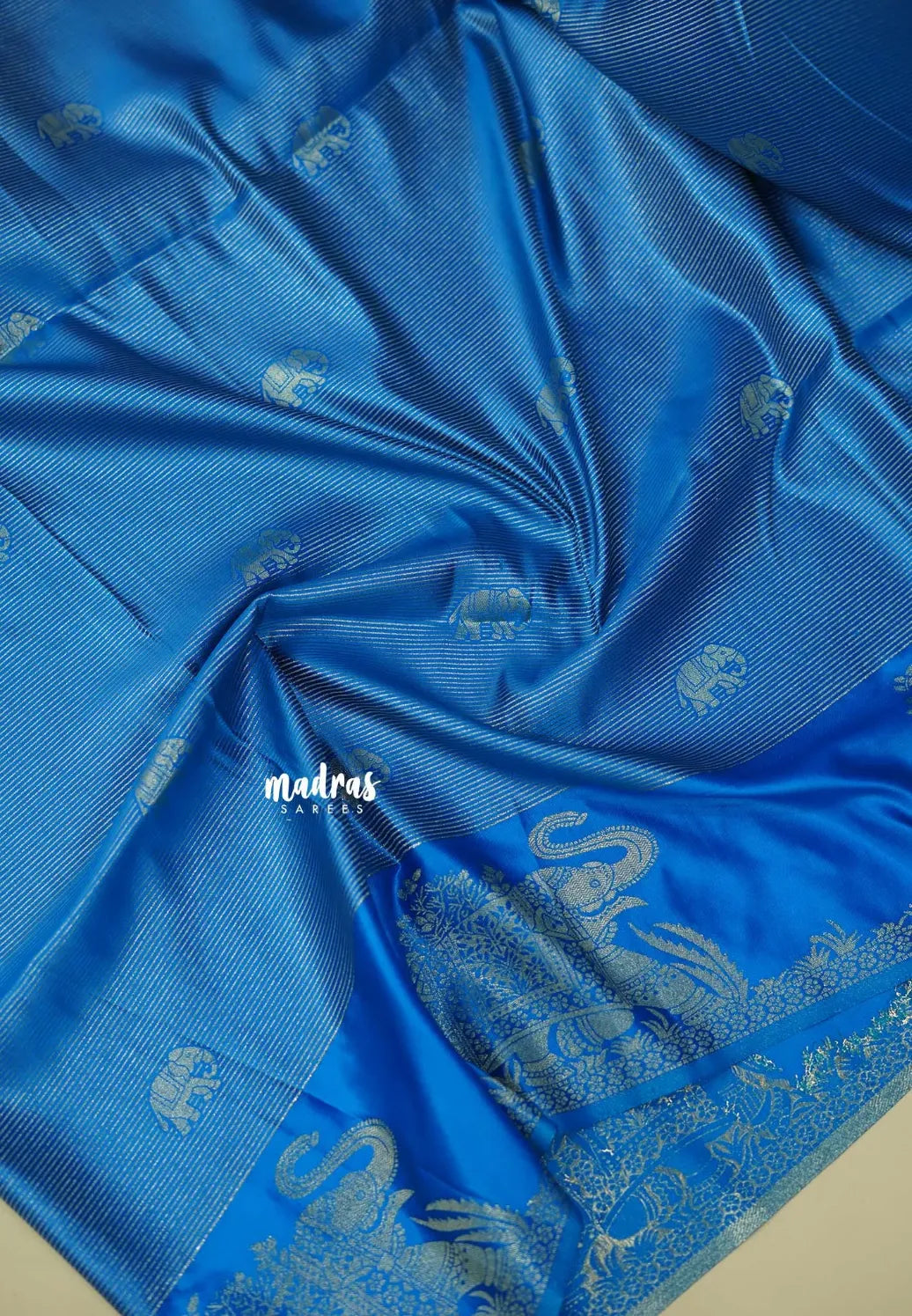 Blue Muse - Sri valli pure satin silk with vairaoosi full weaving and elephant border