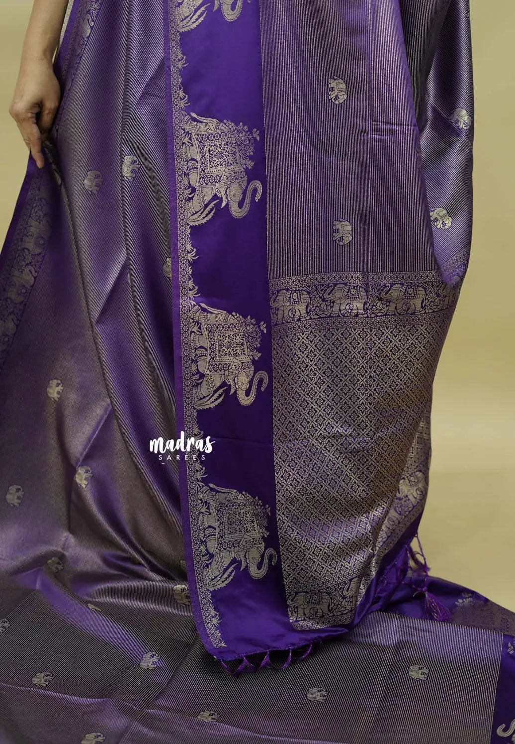 Royal Purple  - Sri valli pure satin silk with vairaoosi full weaving and elephant border