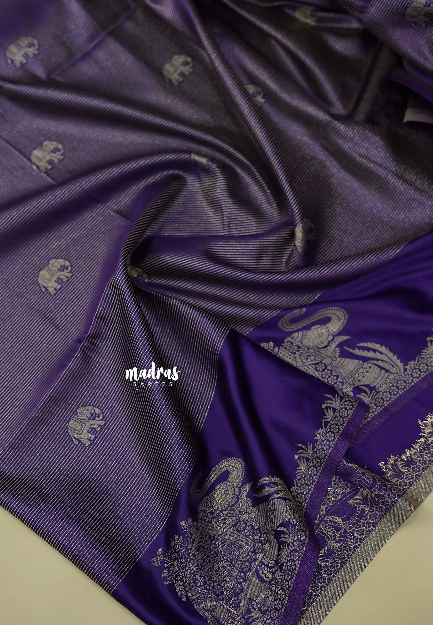 Royal Purple  - Sri valli pure satin silk with vairaoosi full weaving and elephant border
