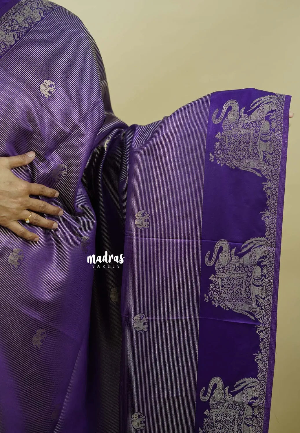 Royal Purple  - Sri valli pure satin silk with vairaoosi full weaving and elephant border