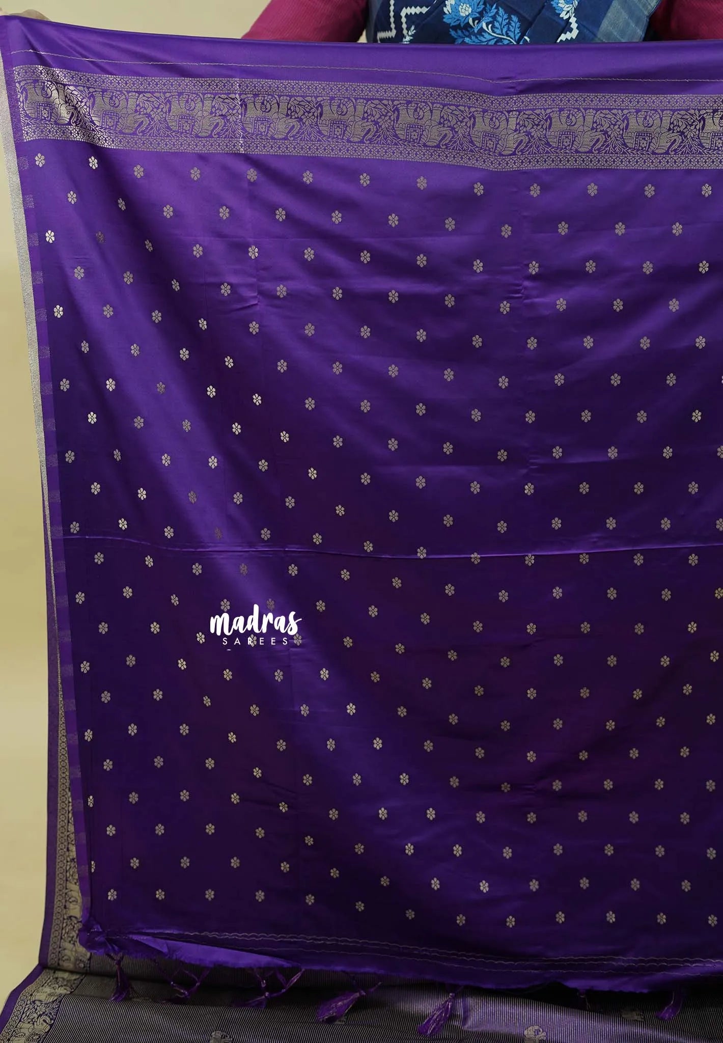 Royal Purple  - Sri valli pure satin silk with vairaoosi full weaving and elephant border