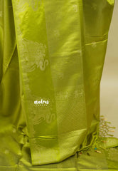 Sap Green - Sri valli pure satin silk with vairaoosi full weaving and elephant border