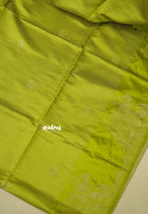 Sap Green - Sri valli pure satin silk with vairaoosi full weaving and elephant border