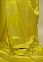 Neon yellow  - Sri valli pure satin silk with vairaoosi full weaving and elephant border