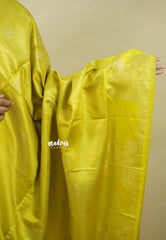 Neon yellow  - Sri valli pure satin silk with vairaoosi full weaving and elephant border