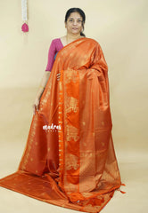 Rust Orange - Sri valli pure satin silk with vairaoosi full weaving and elephant border