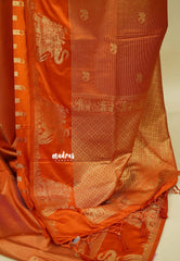 Rust Orange - Sri valli pure satin silk with vairaoosi full weaving and elephant border