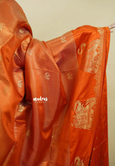 Rust Orange - Sri valli pure satin silk with vairaoosi full weaving and elephant border