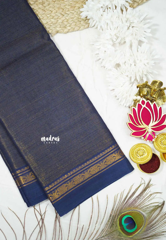 Margazhi Sungudi cotton tissue body - Navy blue