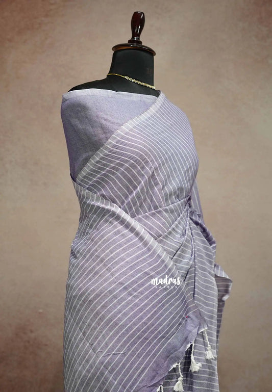 Muted Purple - Leela soft khadi with Stripes weaving