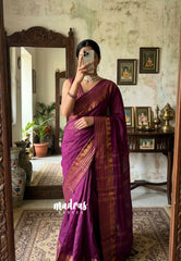 Boysenberry pink - Subbulakshmi - Sungudi 100 Count Plain Saree with Mango Border with Blouse Combo - Best for Casual Wear | Summer Wear | Temple visit