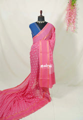 Fuchsia Pink - Subbulakshmi - Sungudi 100 Count Saree with Rettapetta Rudraksham Border Ayutha ezhuthu Buttas with Blouse Combo - Best for Casual Wear | Summer Wear | School | College | Office wear