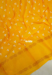Paris Yellow - Subbulakshmi - Sungudi 100 Count Saree with Rettapetta Rudraksham Border Ayutha ezhuthu Buttas with Blouse Combo - Best for Casual Wear | Summer Wear | School | College | Office wear