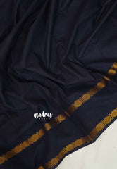 Midnight Navy Blue (Not Black) - Subbulakshmi - Sungudi 100 Count Saree Plain with Rettapet Rudraksham Border and Blouse Combo - Best for Casual Wear | Summer Wear | Temple visit