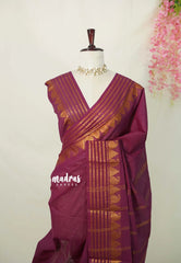 Boysenberry pink - Subbulakshmi - Sungudi 100 Count Plain Saree with Mango Border with Blouse Combo - Best for Casual Wear | Summer Wear | Temple visit