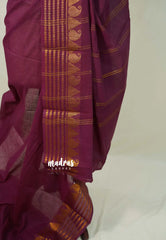 Boysenberry pink - Subbulakshmi - Sungudi 100 Count Plain Saree with Mango Border with Blouse Combo - Best for Casual Wear | Summer Wear | Temple visit