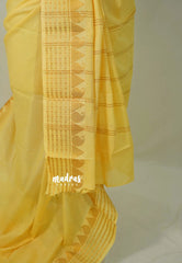 Creamy Yellow - Subbulakshmi - Sungudi 100 Count Plain Saree with Mango Border with Blouse Combo - Best for Casual Wear | Summer Wear | Temple visit