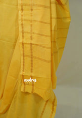 Calm Yellow - Subbulakshmi - Sungudi 100 Count Plain Saree with Rettapetta Rudraksham Border with Blouse Combo - Best for Casual Wear | Summer Wear | Temple visit