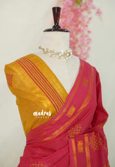 Reddish Pink - Subbulakshmi - Sungudi 100 Count Saree Kolam Prints with Peacock Border with Blouse Combo - Best for Casual Wear | Summer Wear | Temple visit