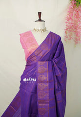 Deep Lavender - Subbulakshmi - Sungudi 100 Count Saree Velthari with Peacock Border with Blouse Combo - Best for Casual Wear | Summer Wear | Temple visit