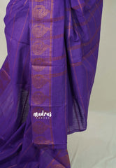 Deep Lavender - Subbulakshmi - Sungudi 100 Count Saree Velthari with Peacock Border with Blouse Combo - Best for Casual Wear | Summer Wear | Temple visit
