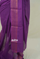 Deep Lavender - Subbulakshmi - Sungudi 100 Count Saree Plain with Rudraksham Border with Blouse Combo - Best for Casual Wear | Summer Wear | School | College | Office wear