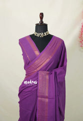 Deep Lavender - Subbulakshmi - Sungudi 100 Count Saree Plain with Rudraksham Border with Blouse Combo - Best for Casual Wear | Summer Wear | School | College | Office wear