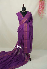 Deep Lavender - Subbulakshmi - Sungudi 100 Count Saree Plain with Rudraksham Border with Blouse Combo - Best for Casual Wear | Summer Wear | School | College | Office wear